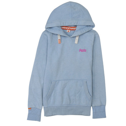 Superdry Women Blue Pullover Hoodie Large Cotton Blend Casual