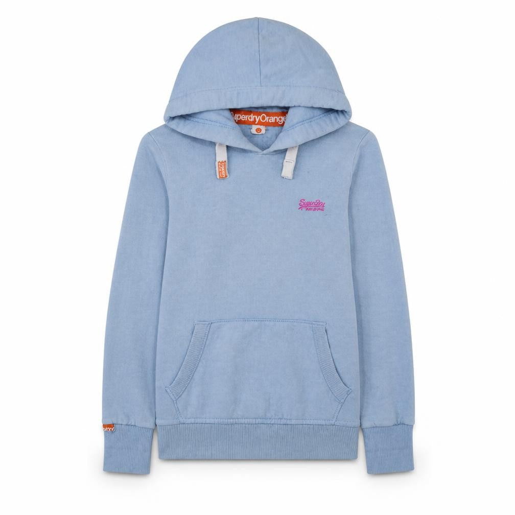 Front view of Superdry Women Blue Pullover Hoodie Large Cotton Blend Casual