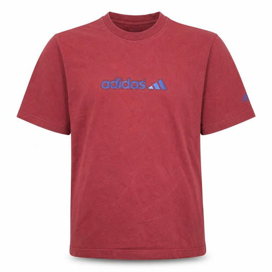 Front view of Adidas Men's Red Crew Neck Short Sleeve Cotton T-Shirt, size L