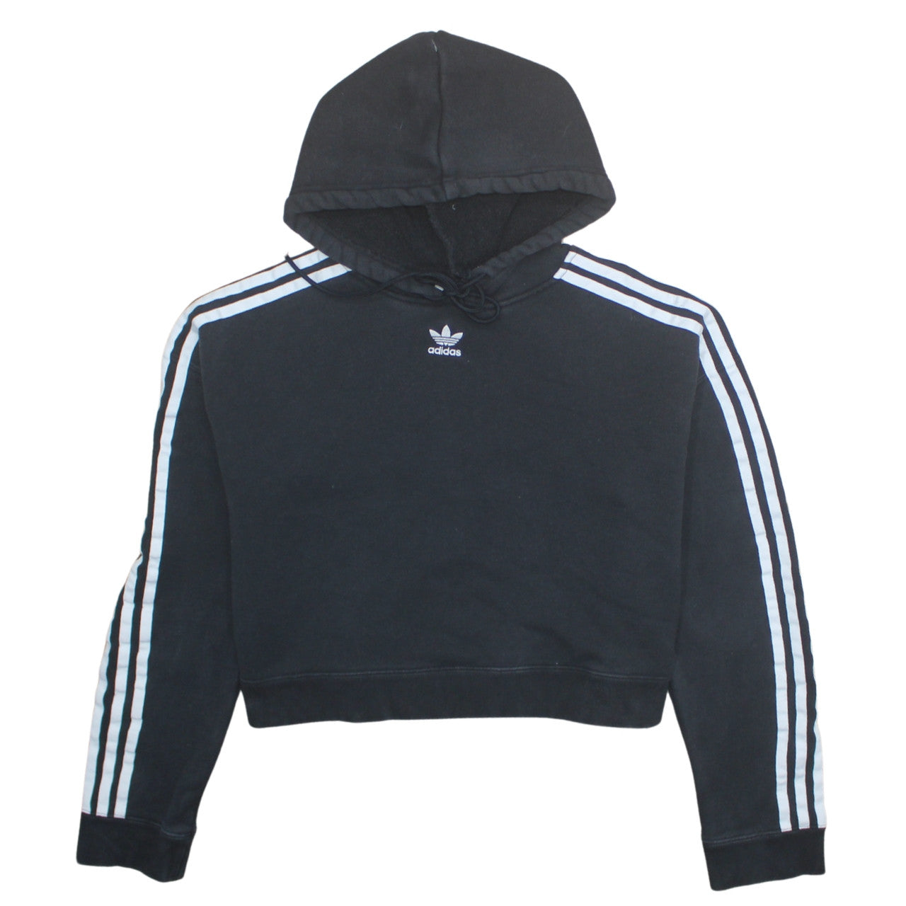 Adidas Women Black Hooded Pullover Hoodie Size 8 Trefoil Logo