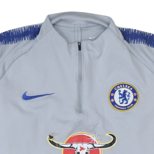 Nike Mens Grey Chelsea FC Dri-FIT 1/4 Zip Long Sleeve Athletic Top Size L