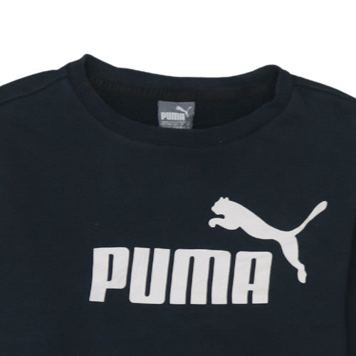 Puma Womens Black XS Pullover Sweatshirt Crew Neck Logo Cotton Blend