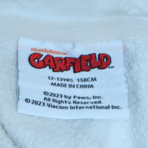 Garfield Girls White Pullover Hoodie 12-13 Years Fleece Comic Graphic