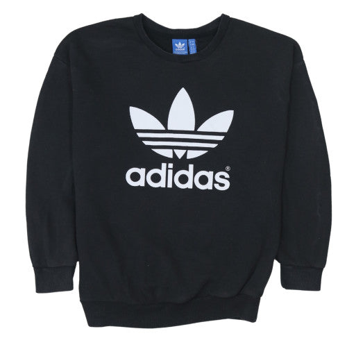 Adidas Womens Black Crew Neck Sweatshirt Size 8 Logo Print Pullover