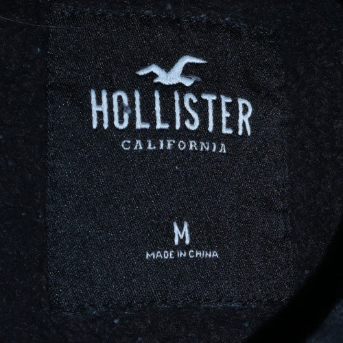 Hollister Mens Black Pullover Hoodie Medium Logo Embroidered Fleece