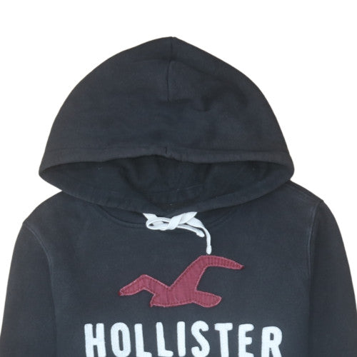 Hollister Mens Black Pullover Hoodie Medium Logo Embroidered Fleece