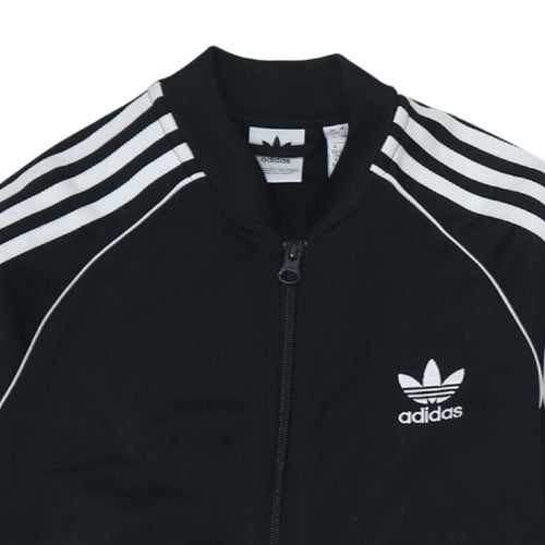 Adidas Boys Black Full Zip Sweatshirt 12-13 Years Classic 3-Stripes Track Top
