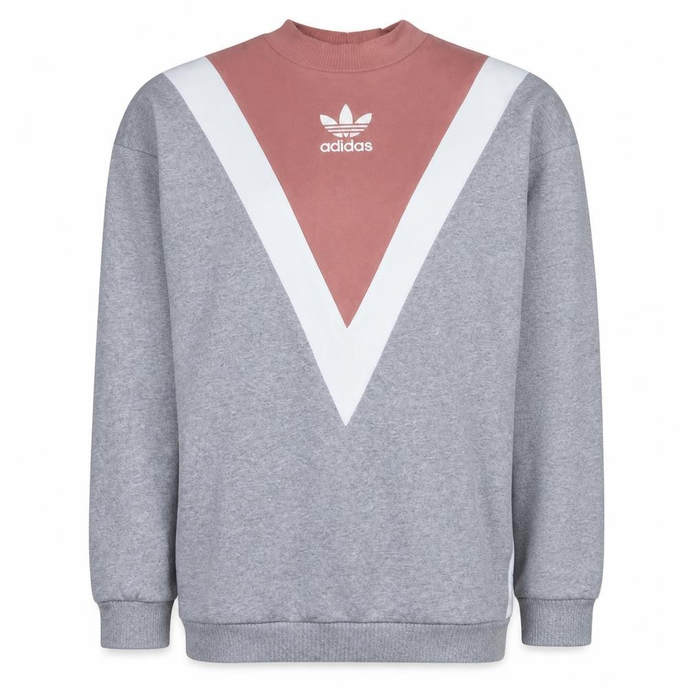 Front view of Adidas Women’s Grey Pink Colourblock Pullover Sweatshirt UK 10 S
