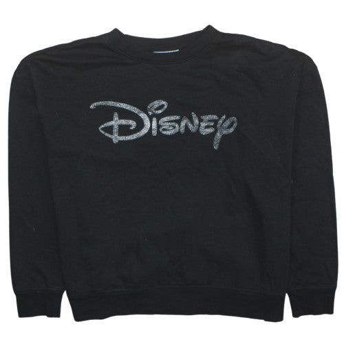 Disney Women Black Glitter Logo Pullover Sweatshirt Size L 14/16