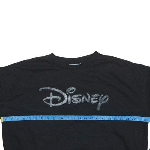 Disney Women Black Glitter Logo Pullover Sweatshirt Size L 14/16