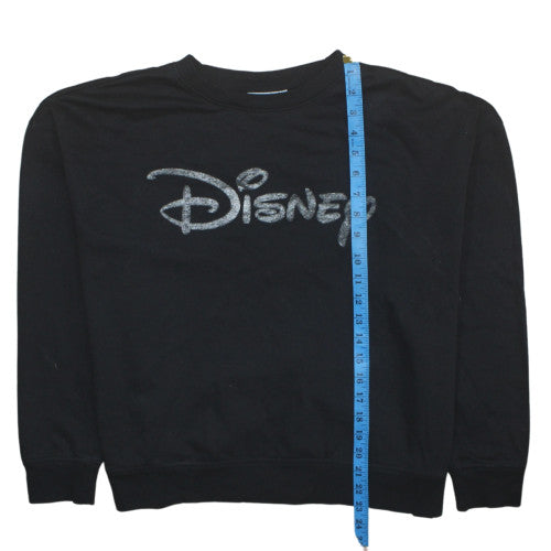 Disney Women Black Glitter Logo Pullover Sweatshirt Size L 14/16