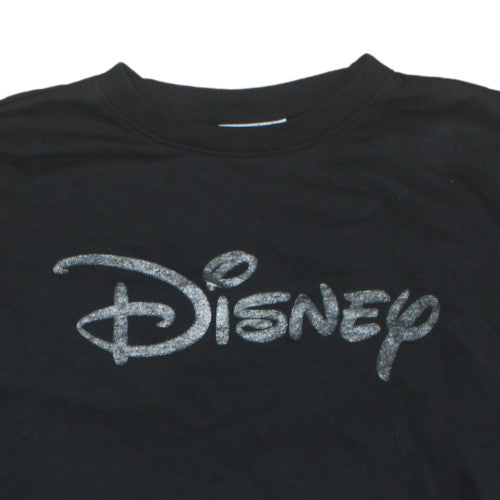 Disney Women Black Glitter Logo Pullover Sweatshirt Size L 14/16