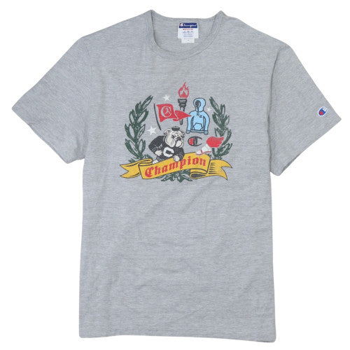 Champion Men's Grey Graphic Print Crew Neck T-Shirt Medium