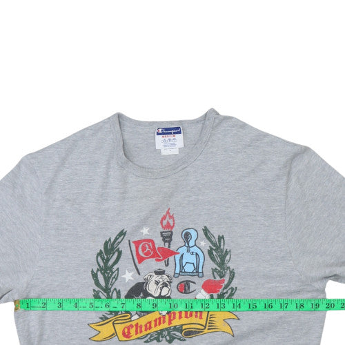 Champion Men's Grey Graphic Print Crew Neck T-Shirt Medium