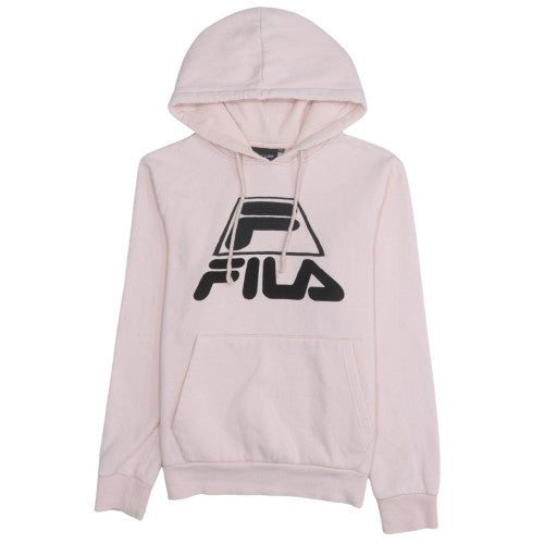 Fila Women Pink Pullover Hoodie Black Logo Cotton Blend Size L