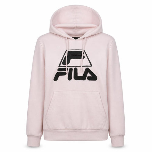 Fila Women Pink Pullover Hoodie Black Logo Cotton Blend Size L