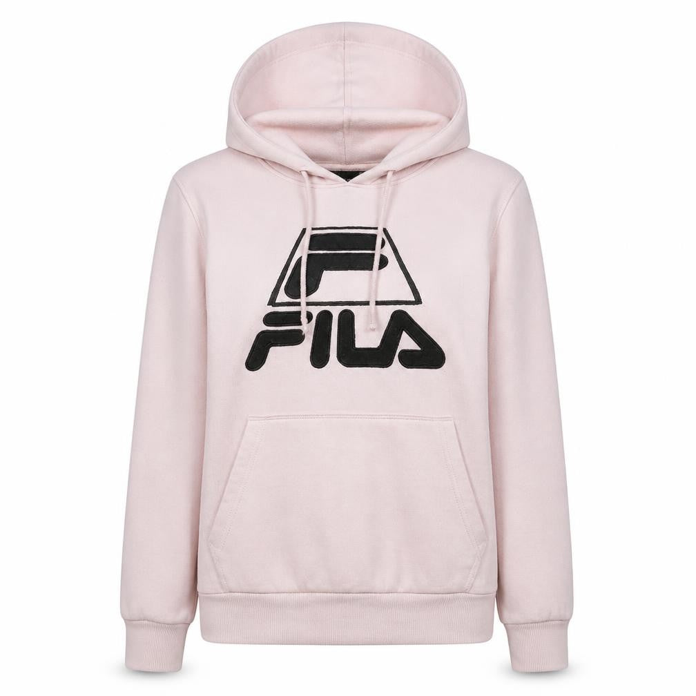 Fila Women Pink Pullover Hoodie Black Logo Cotton Blend Size L