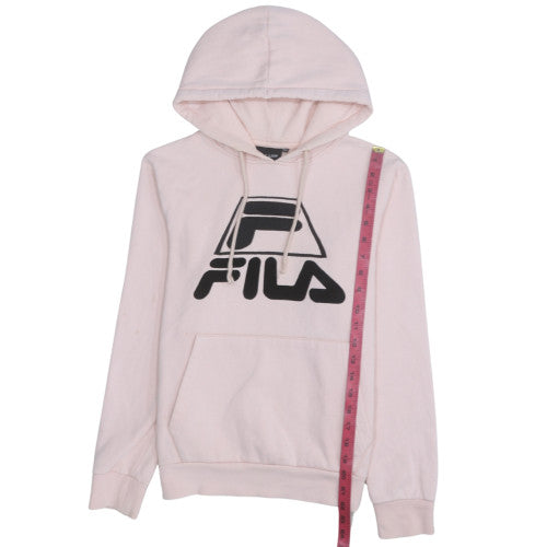 Fila Women Pink Pullover Hoodie Black Logo Cotton Blend Size L