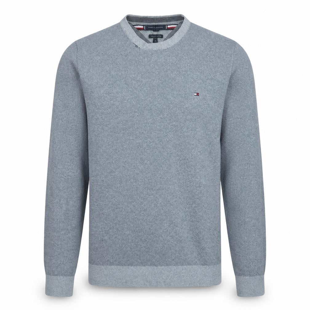 Front view of Tommy Hilfiger Men's Grey Cotton Crew Neck Jumper M