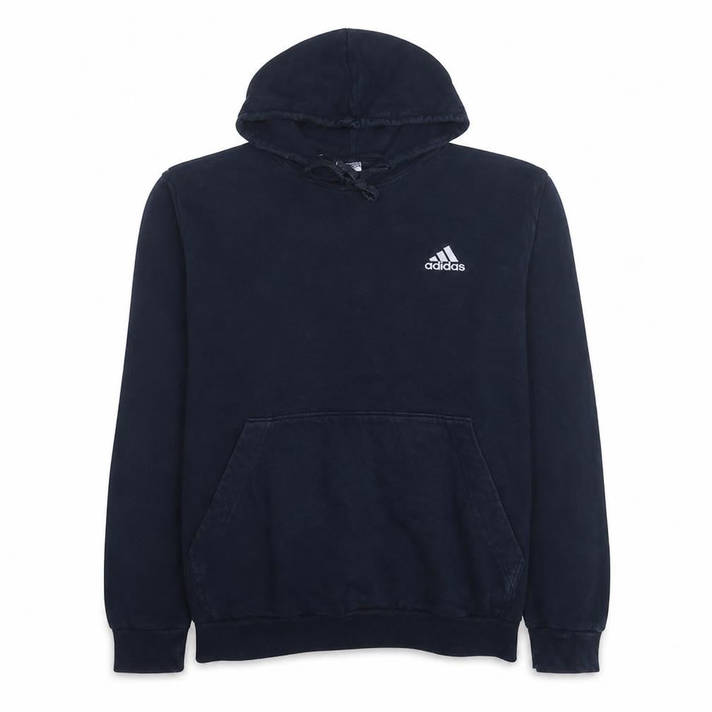 Front view of Adidas men’s navy blue pullover hoodie xl fleece cotton blend