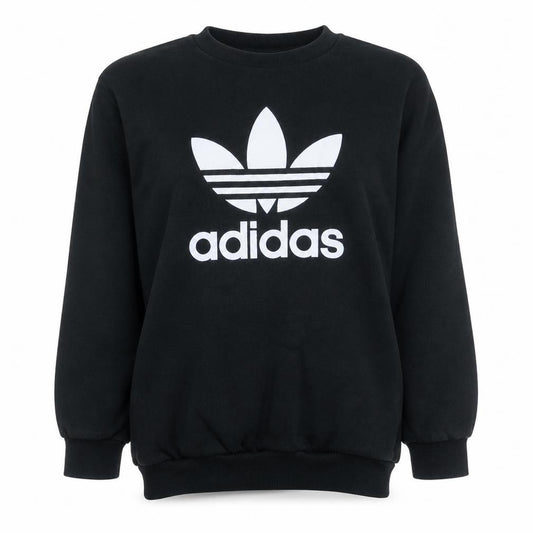 Front view of Adidas Women Black, size 8, Pullover Crew Neck Sweatshirt