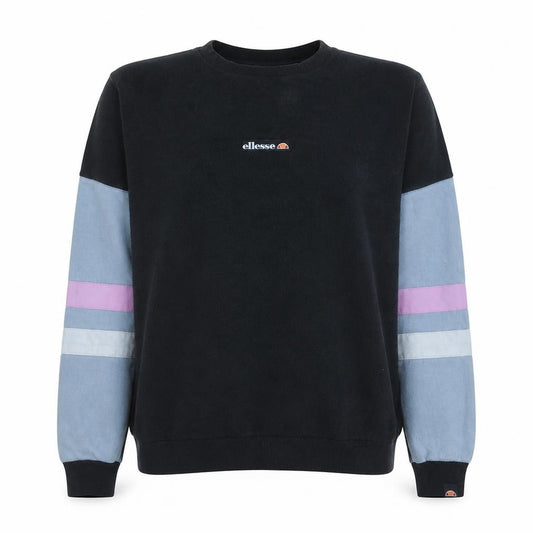 Front view of Ellesse women’s black colourblock crew neck pullover sweatshirt uk 10