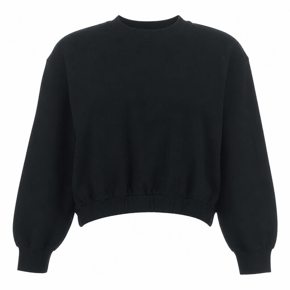 Front view of Zara Women Black Pullover Sweatshirt, size M, Crew Neck Long Sleeve