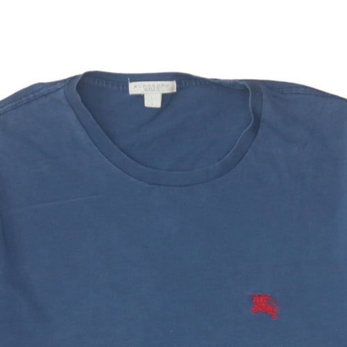 Burberry Brit Men's Blue Cotton Embroidered Logo T-Shirt Size L