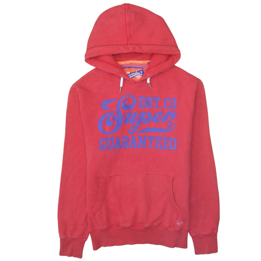 Superdry Mens Red Pullover Hoodie L Graphic Logo Fleece Sweatshirt