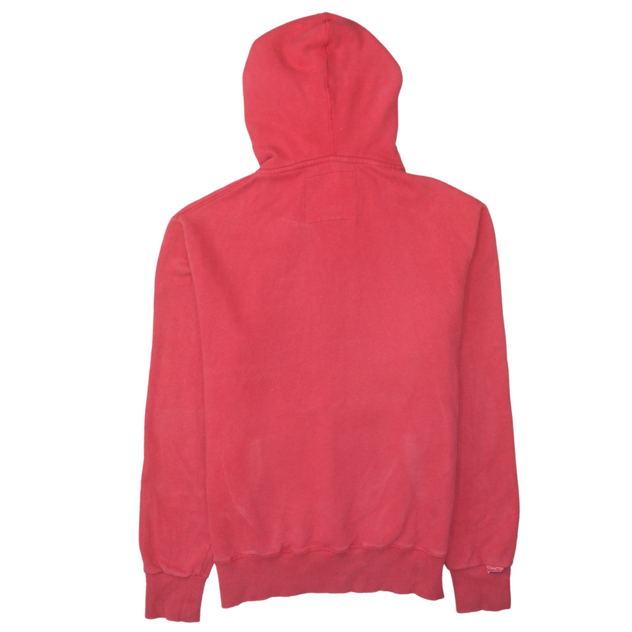 Superdry Mens Red Pullover Hoodie L Graphic Logo Fleece Sweatshirt