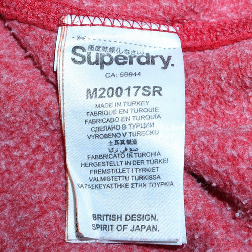 Superdry Mens Red Pullover Hoodie L Graphic Logo Fleece Sweatshirt