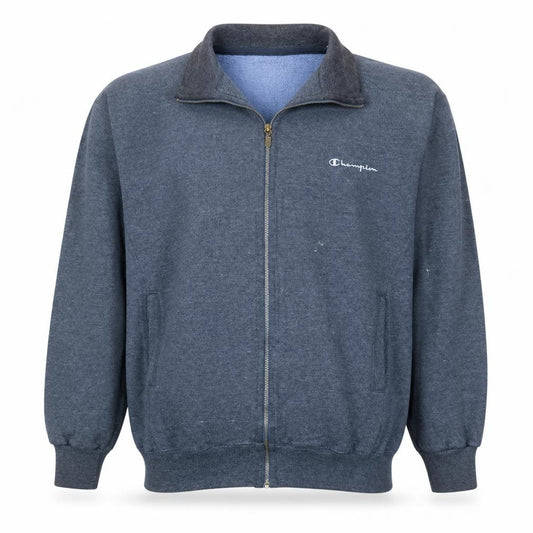 Front view of Champion men’s blue xl track jacket fleece full zip activewear