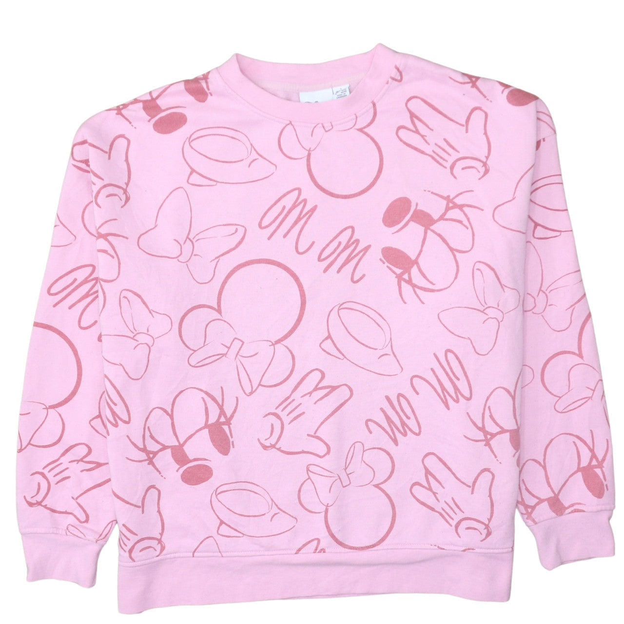 Disney Women Pink Minnie Mouse Pullover Sweatshirt L 14 Cotton