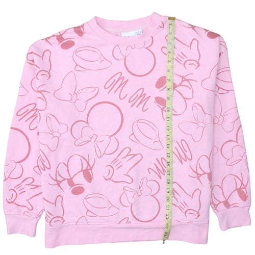 Disney Women Pink Minnie Mouse Pullover Sweatshirt L 14 Cotton