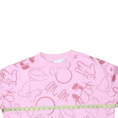 Disney Women Pink Minnie Mouse Pullover Sweatshirt L 14 Cotton