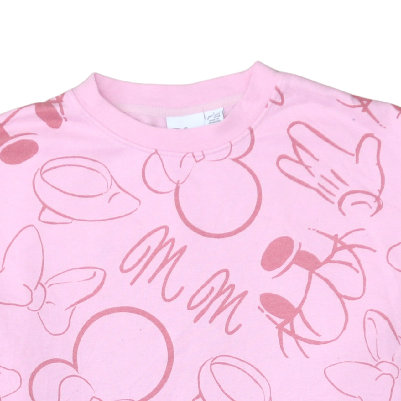 Disney Women Pink Minnie Mouse Pullover Sweatshirt L 14 Cotton