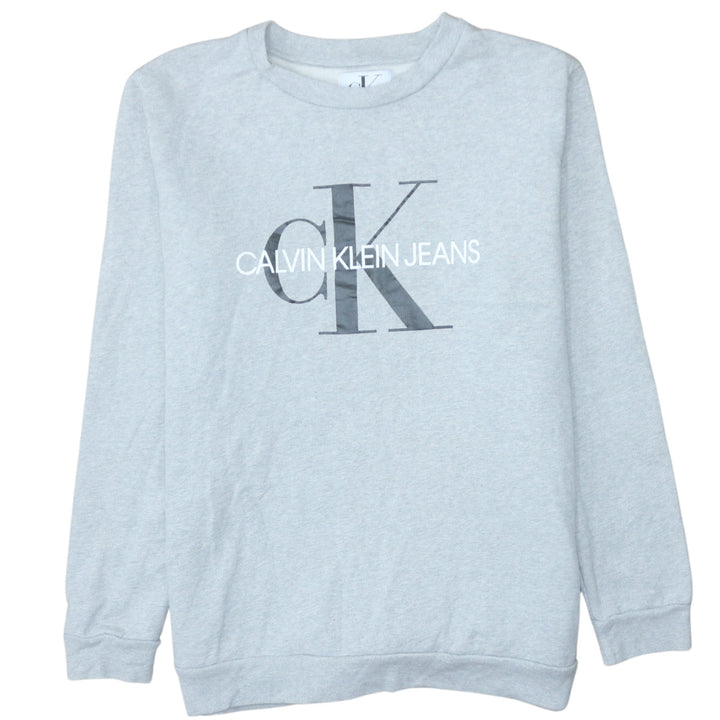 Calvin Klein Jeans Men's Grey Logo Sweatshirt L Pullover Crew Neck
