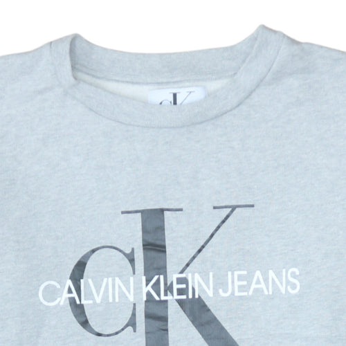 Calvin Klein Jeans Men's Grey Logo Sweatshirt L Pullover Crew Neck