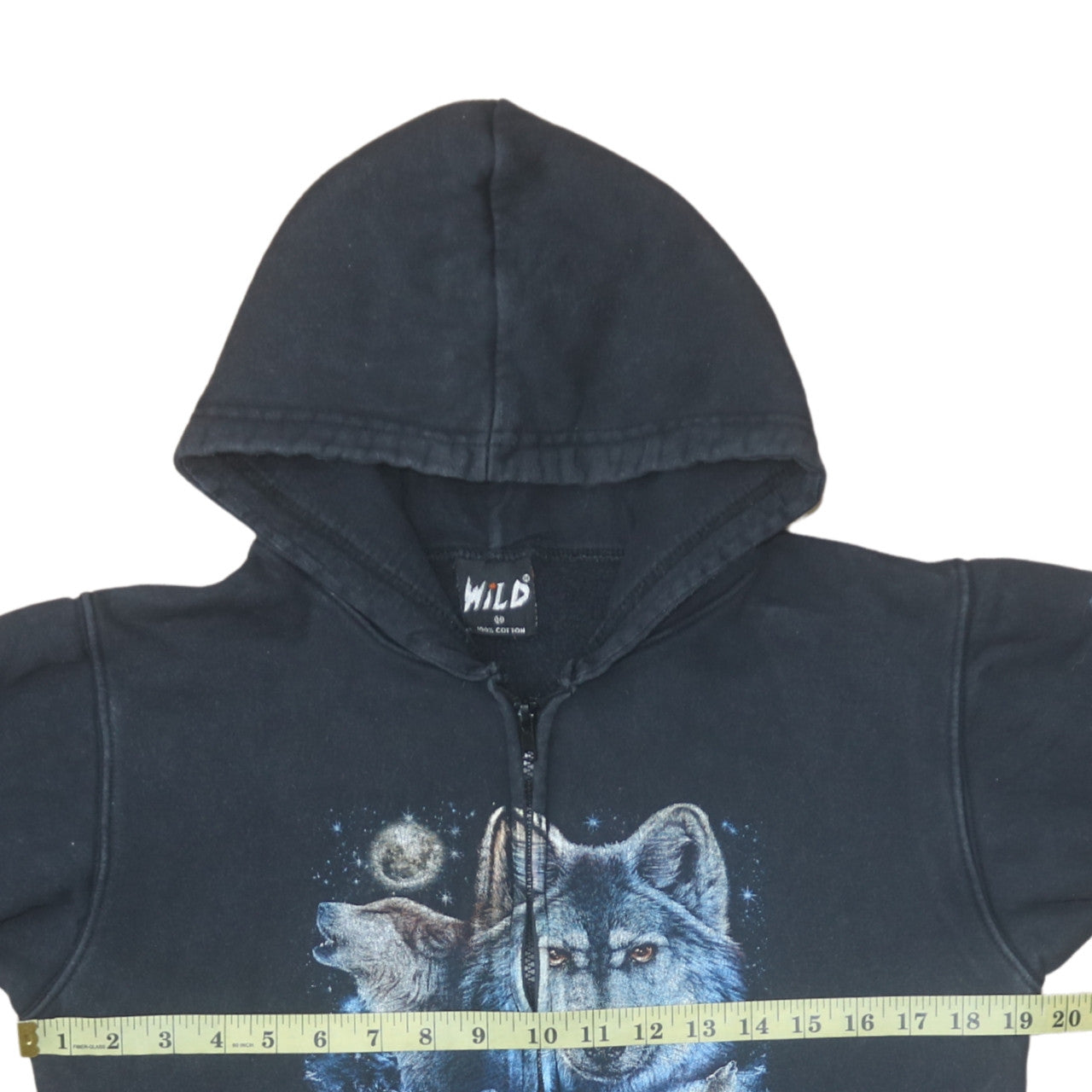 Wild Men's Black Wolf Graphic Full Zip Hoodie Size M