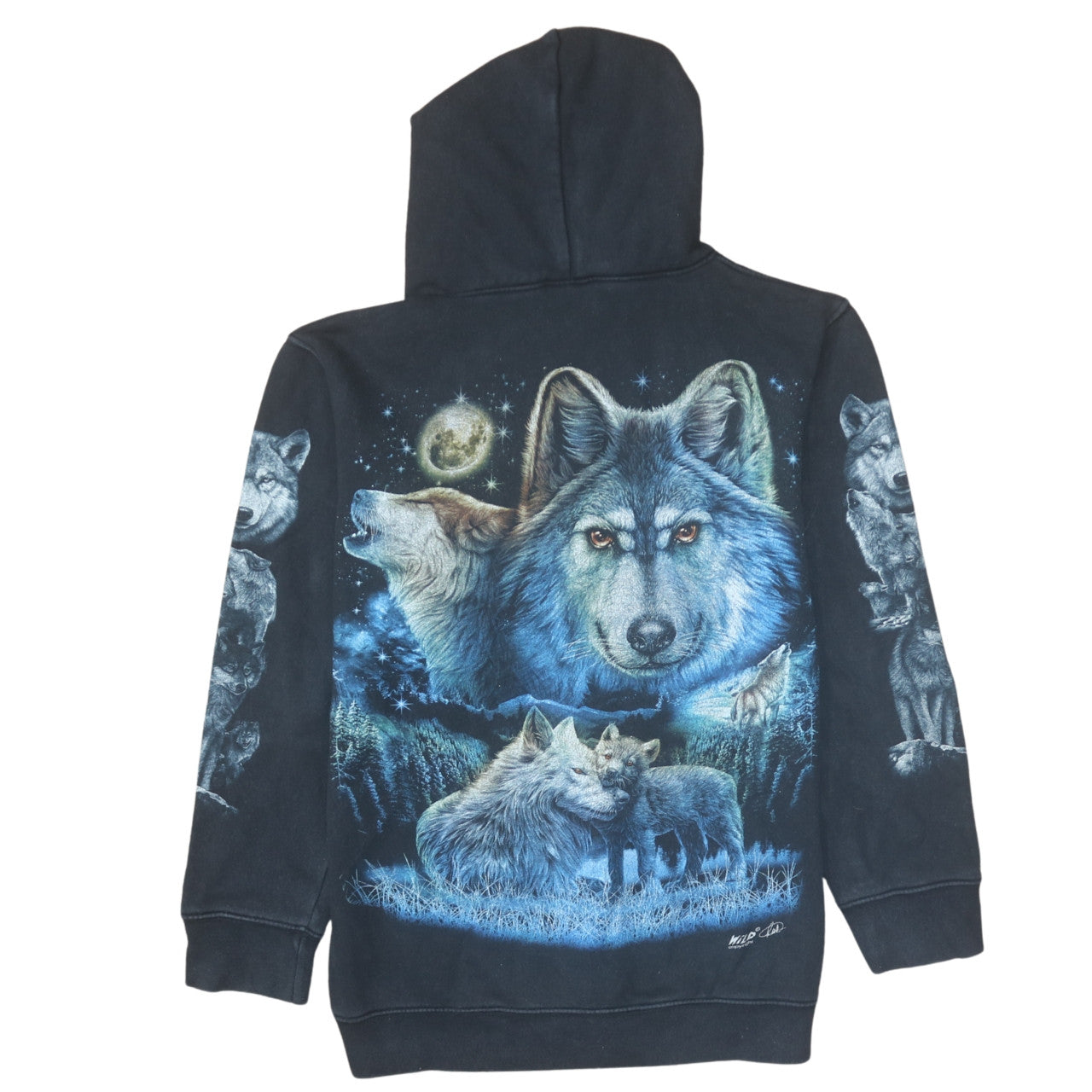 Wild Men's Black Wolf Graphic Full Zip Hoodie Size M