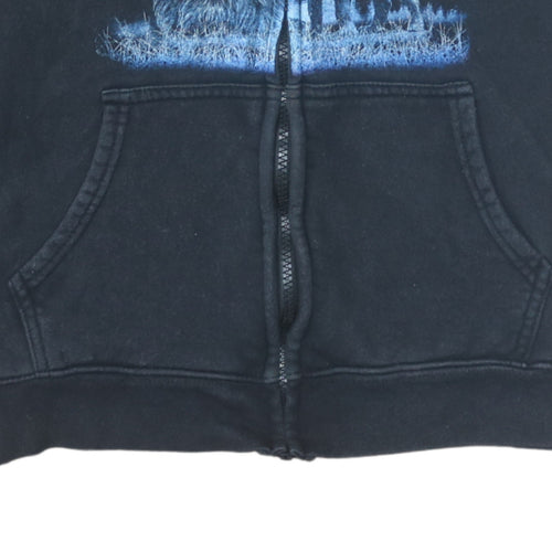 Wild Men's Black Wolf Graphic Full Zip Hoodie Size M