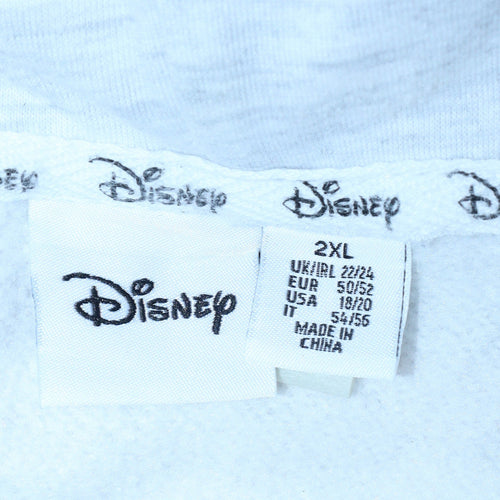 Disney Women's Light Grey 2XL Pullover Hoodie with Logo Print