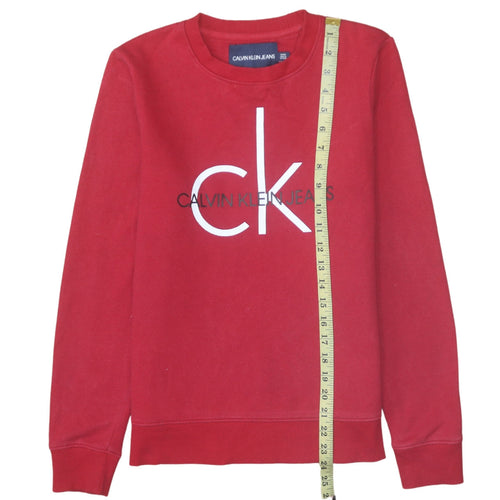 Calvin Klein Jeans Women's Red Cotton Logo Pullover Sweatshirt Size S