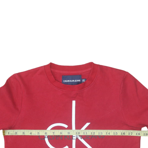 Calvin Klein Jeans Women's Red Cotton Logo Pullover Sweatshirt Size S