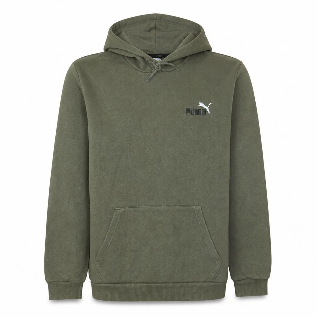 Front view of Puma Men’s Green Pullover Hoodie, size L, Logo Fleece Sweatshirt