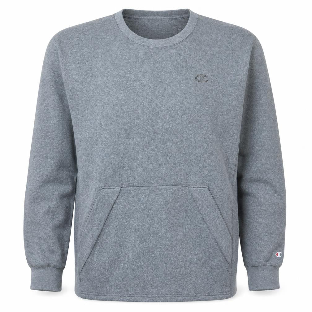 Front view of Champion Men's Grey Medium Crew Neck Pullover Sweatshirt