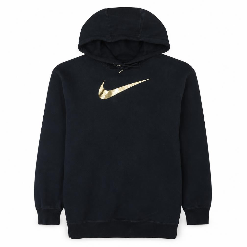 Front view of Nike Women Black Gold Logo Pullover Hoodie XS