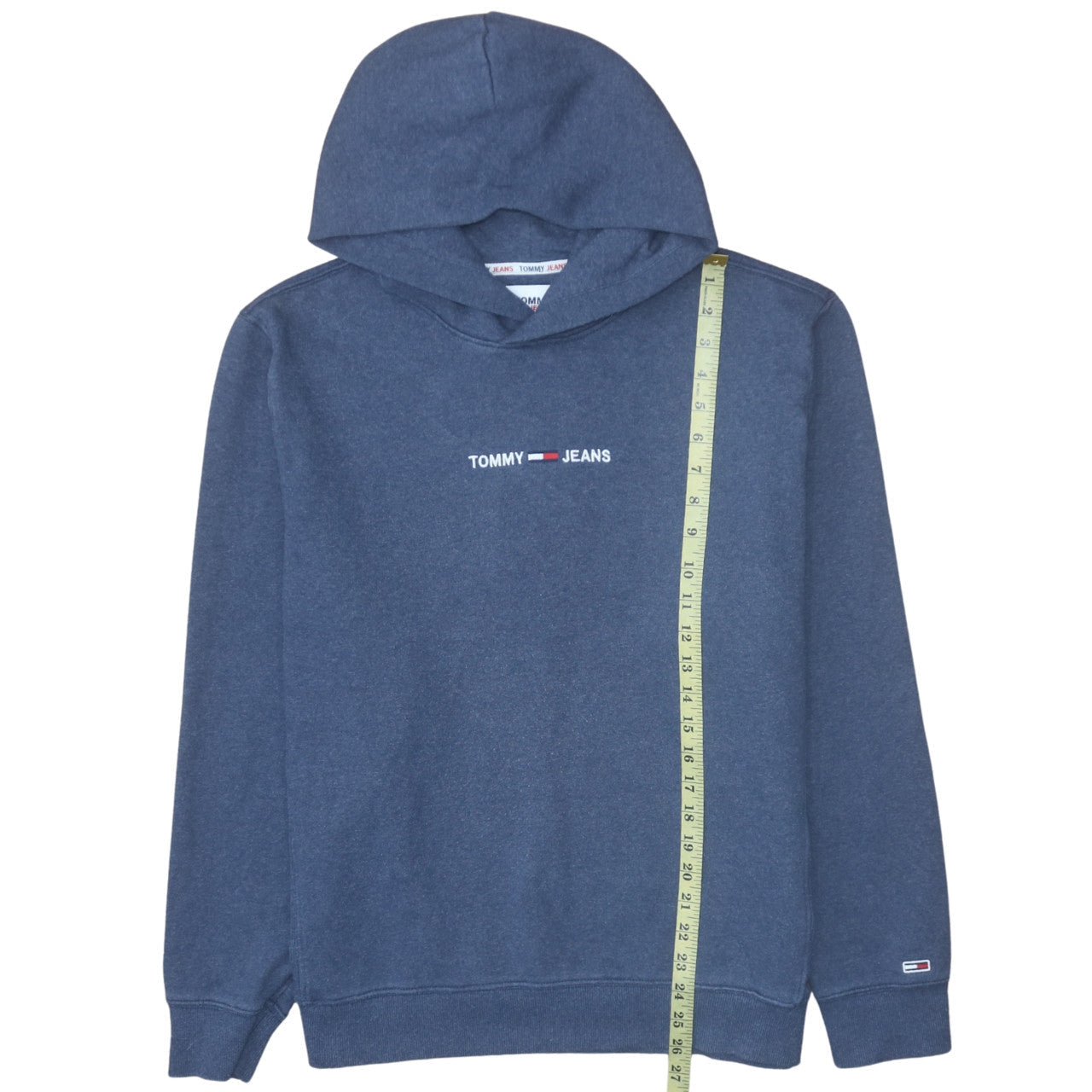 Tommy Jeans Men's Blue Pullover Hoodie L Logo Cotton Blend