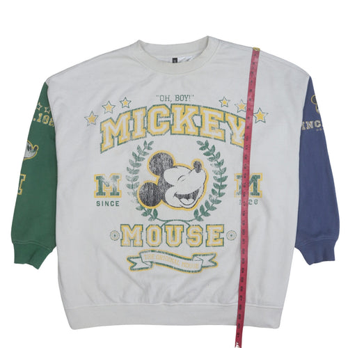 H&M Disney Mickey Mouse White Colourblock Sweatshirt Women 16 Relaxed Fit