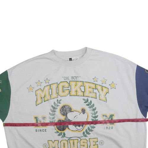 H&M Disney Mickey Mouse White Colourblock Sweatshirt Women 16 Relaxed Fit